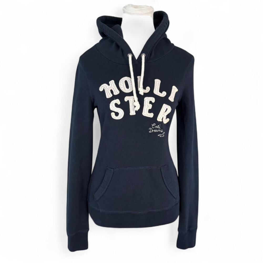 Navy blue Vintage Y2K Hollister Co. hoodie white text Cal Dreams script size M